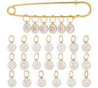BENECREAT 26Pcs A-Z Letter Crochet Stitch Marker, Removable Locking Enamel Stitch Markers Alloy Enamel Letter Charms for Knitting Weaving Sewing Accessories, White