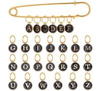 BENECREAT 26Pcs A-Z Letter Crochet Stitch Marker, Removable Locking Enamel Stitch Markers Alloy Enamel Letter Charms for Knitting Weaving Sewing Accessories, Black