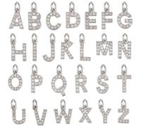 BENECREAT 26Pcs Real Platinum Plated A-Z Alphabet Letters Charms, Cubic Zirconia Alphabet Charms DIY Personalized Jewelry Kit for Women Necklace Bracelet Gifts
