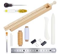 BENECREAT 27cm/10.6 Inch Wood Bookbinding Punching Tool Kit, Bookbinding Kit with Waxed Thread, Needle, Binder Paper Clips, Awl and Cradle for DIY Crafts and Sewing Supplies
