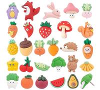 BENECREAT 27pcs Animal & Fruit & Vegetable Pushers, Resin Drawing Pins, Thumb Tacks, Cork Board Pins, Autumn Theme Push Pins for Bulletin Board Photo Wall Pins Classroom Supplies