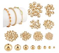 BENECREAT 283Pcs Real 24K Gold Plated Brass Spacers, 8 Styles Lasting Round Spacer Beads, Seamless Smooth Metal Brass Beads for Summer Bracelet Necklace Jewelry DIY Crafts