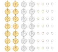 BENECREAT 28Pcs Real 18K Gold Plated Stainless Steel Cross Charm, Crucifix Charms with Jump Ring for Jewelry Necklace Bracelet Making DIY Handicrafts, Golden & Silver