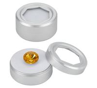BENECREAT 2Pcs 39.5×19mm/1.56×0.75 Inch Mini Silver Round Stone Box, Small Loose Diamond Gemstone Display Box, Jewelry Display Container with Hexagonal Glass Lid and Sponge Inner Core for Gems Crystal