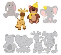 BENECREAT 2Pcs 4 Style Stuffed Animal Cutting Dies, Bear Elephant Rabbit Deer Embossing Stencils Template for Card Scrapbooking and DIY Craft Album Paper Card Decor, 0.8mm Thick