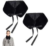 BENECREAT 2Pcs 52cm/20.5 Inch Faux Rabbit Fur Scarf Wrap Women's Premium Long Black Fur Collar Winter Neck Warmer for Coat & Dress