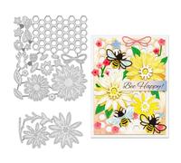 BENECREAT 2pcs Bees Cutting Dies, Honeycomb Daisy Stencils Flowers Leaf Decorative Embossing Stencils for Scrapbooking, Photo Album, Greeting Card Making, 0.8mm Thick