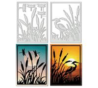 BENECREAT 2Pcs Grass Frame Cutting Dies, Dusk Egret Moon Dragonflies Dies Cut Stencils, Metal Embossing Template for DIY Scrapbooking, Photo Album, Decorative Embossing Paper Card