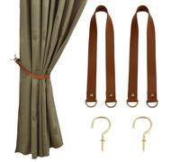 BENECREAT 2Pcs Leather Curtain Tie Backs, Drapery Tiebacks with Metal Hooks, Drapery Holdback Window Treatment Holdback for Home, Office, Living Room, Cafe, Balcony Curtain Buckle Decorative