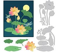 BENECREAT 2pcs Lotus Cutting Dies, Water Lily Lotus Leaf Dragonfly Carbon Steel Embossing Stencils Templates for Scrapbooking, Album Photo, Card Making, 0.8mm Thick