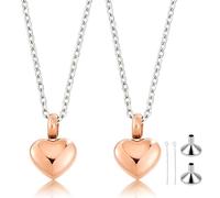 BENECREAT 2Pcs Rose Gold Stainless Steel Heart Shaped Memorial Pendant, Love Heart Dangle Charms for Storing Dried Flowers, Perfumes and Meaningful Messages