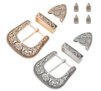 BENECREAT 2Sets Belt Buck Set 1.5 Inch Western Cowboy Buckle Set 3 Piece Alloy Belt Buckle Set Antique Gold/Silver 2 Styles for Replacement Men Women Belt