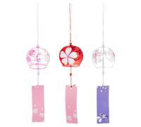 BENECREAT 3 PCS 3 colours Japanese Cherry Blossom Glass Wind Chimes, Dark Red, Pearl Pink, Medium Purple Wind Chimes with Paper Blessing Pendant for Wedding Indoor/Outdoor Decoration