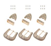 BENECREAT 3 Sets Antique Gold Belt Buckle Set, 38mm Wide Western Cowboy Buckle Alloy Belt Buckle Replacement for Interchangeable Buckles