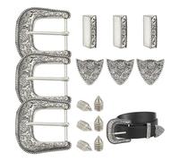 BENECREAT 3 Sets Antique Silver Belt Buck Set, 38mm Wide Western Cowboy Buckle Alloy Belt Buckle Replacement for Interchangeable Buckles