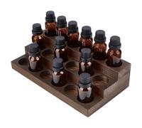 BENECREAT 3-Tier 18 Slots Wooden Essential Oil Organizer, Vintage Brown Wood Essential Oil Display Stand Makeup Storage Rack for Tabletop Essential Oils Perfume Nail Polish, Slot ID: 3.3cm