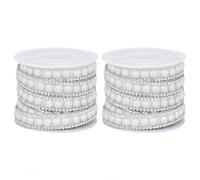 BENECREAT 3 Yard/2.7m Hot Melt Pearl Ribbon Sticker, 10mm Rhinestone Trim Pearl Applique, White Banding Diamond Inlaid Fringe Rhinetones Trim for Clothing Bridal Embellishments