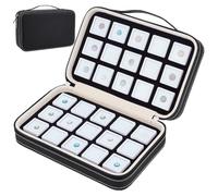 BENECREAT 30 Pcs 2.95x1.6cm Square Gem Jars with Leather Storage Box, White Loose Diamond Box with Window, Diamond Containers with Foam Insert for Collectibles Storage