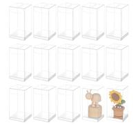 BENECREAT 30 Pcs Clear Gift Boxes, 2x2x4 Inch Folding PVC Favor Boxes with Silver Paper Card Base for Wedding Birthday Party Festival Gift Packaging