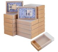 BENECREAT 30 Set Brown Kraft Drawer Gift Box, Paper Storage Organizers with Translucent Plastic Sliding Lid for Wedding Favors, DIY Crafts, Small Item Display, 18.2x13x4.6cm/ 7.17x5.12x1.8inch