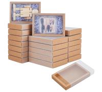 BENECREAT 30 Sets Brown Kraft Drawer Gift Box, Paper Storage Organizers with Translucent Plastic Sliding Lid for Wedding Favors, DIY Crafts, Small Item Display, 13.9x9.7x2.2cm/5.5x3.8x0.9 Inch