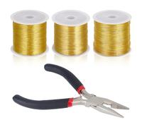 BENECREAT 300M/984Ft 3 Rolls Real 18K Gold Plated Copper Wire for Jewelry Making, 0.2mm 0.3mm 0.4mm/ 26 28 32Gauge Diameter Craft Wire with Flat Nose Pliers, 100m/328Ft Each Roll
