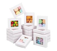 BENECREAT 30Packs 3.9x3.2x0.8inch Clear PVC Window Gift Boxes, Rectangle White Kraft Paper Present Boxes for Fake Nails, Mini Crafts, Jewelry Necklace Display