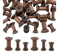 BENECREAT 30Pcs 3 Sizes Antique Wooden Empty Spools, Empty Thread Spools Wooden Ribbon Spools Bobbins for Wire Weaving Arts DIY Wood Projects, 10pcs/Size