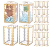 BENECREAT 30Pcs Clear Plastic Gift Box with Bow, Rectangle Packaging Box for Small Gifts, 70x70x120mm/2.8x2.8x4.7inch Jewelry Display Box for Wedding Party Favors, Gold Snowflake