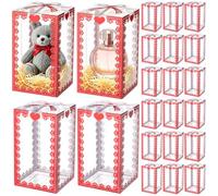 BENECREAT 30Pcs Clear Plastic Gift Box with Bow, Rectangle Packaging Box for Small Gifts, 70x70x120mm/2.8x2.8x4.7inch Jewelry Display Box for Wedding Party Favors, Red Snowflake