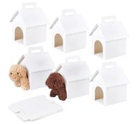 BENECREAT 30Pcs Dog Party Favors Boxes, 12x10x18cm/4.7x3.9x7.1 Inch White Dog House Shaped Boxes with Handle for Puppy Adoption Birthday Dogs Themed Parties