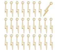 BENECREAT 30Pcs Lightning Bolt Pendant, Real 18K Gold Plated Brass Charms with 1.2mm Hole for Bracelet and Earring Jewelry Design, 15.2x2.5mm