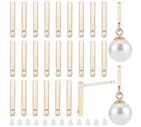 BENECREAT 30Pcs Real 18k Gold Plated Brass Earrings Accessories Rectangular Earrings with Holes with 80 Plastic Ear Plugs for Diy Design, Jewelry Making Brass Earrings 12.5x1.5x1.5mm