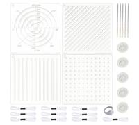 BENECREAT 30Pcs Sashiko Coaster Kit with 4Pcs 119.5x119.5mm/4.7x4.7inch Quilting Template, Embroidery Template Set, Sashiko DIY Kit for Home Decor Stress Relief, with Thimble Threads and Needle