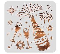 BENECREAT 30x30cm Champagne Glasses Plastic Painting Stencil, Wine Bottles Glasses Large Reusable Drawing Stencils Templates for Painting on Scrapbook Fabric Tiles Floor Wood
