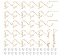 BENECREAT 32Pcs Real 18K Gold Plated Brass Stud Earring Findings with Loop, 13x3mm Half Hoop Brass Stud Posts with 40pcs Plastic Nuts for Earring Creations and Craft Projects