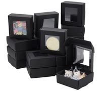 BENECREAT 36 Pcs Square Paper Boxes with Clear Window, 3x3x1.2 Inch/7.8x7.6x3.1cm Black Paper Packaging Box Foldable Gift Box for Birthday Party Wedding