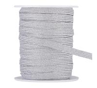 BENECREAT 36 Yards/32.92 M Silver Elastic Bands, 6mm Wide Glitter Braided Ribbon, Flat Elastic Strap for Sewing Crafting Skirt Waistband Dress Making Clothing