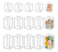 BENECREAT 36Pcs 3 Sizes Clear Favor Boxes With Bowknot, Transparent Plastic Box with White Lace Pattern Clear Gift Box for Wedding, Party, Bridal Shower, Gift Wrapping