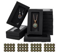 BENECREAT 36PCS Black Jewelry Packaging Boxes, 13.6x8x1.8cm/5.4x3.2x0.7Inch Paper Boxes with Clear Window, Small Gift Box with Sticker for Packaging Necklace Ring Bracelet Earring