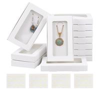 BENECREAT 36PCS White Jewelry Packaging Boxes, 13.6x8x1.8cm/5.4x2x0.7Inch Paper Boxes with Clear Window, Small Gift Box with Sticker for Necklace Ring Bracelet Earring Packaging