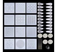 BENECREAT 38 Pcs Plastic Sashiko Stencil Kit with 12Pcs 13x13cm/5x5inch Reusable Templates for Embroidery, Quilting and Fabric Mending, Professional Sewing Tools with Thimble and Finger Guards