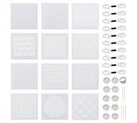 BENECREAT 38Pcs Plastic Sashiko Stencil Kit, 5x5inch Lines Traditional Pattern with Sashiko Thimble and Needles Thread, Reusable Quilting Templates for Hand Sewing and Embroidery