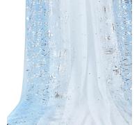 BENECREAT 3M x 160cm (3.2Yard x 63inch) Christmas Stamped Silver Snowflake Fabric - Light Sky Blue Tulle Lace Polyester Material for Tutu Dress, Cosplay & Home Decor