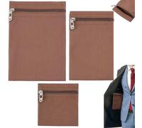 BENECREAT 3Pcs Brown Sew-in Side Pocket with Zipper, Sewing on Jacket Inside Pockets, Canvas Inside Pocket Hidden Security Pocket for Shirt, Jacket, Hoodies, Coat, Sweatshirts