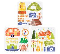 BENECREAT 3pcs Camping Stencil, 30x30cm Funny Camping BBQ Tent Stencil Reusable Painting Templates for Card Scrapbooking, Fabric, Floor Furniture, Wall Art Decor