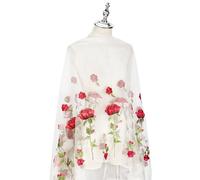 BENECREAT 3Yard/2.7m White Floral Flower Embroidery Mesh Lace Fabric, 51.2 Inch/1.3m Wide Polyester Mesh Lace Fabric for Wedding Dress Making, Home Decoration and Handmade Crafts