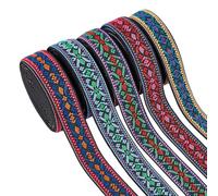 BENECREAT 4.5m 5 Colors Vintage Flower Jacquard Elastic Ribbon, 20mm Ethnic Sewing Embroidered Elastic Band for DIY Clothing Accessories Embellishment Decorations, 2mm Thick