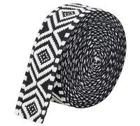 BENECREAT 4.5m Ethnic Polycotton Webbing, 38mm Wide Rhombus Jacquard Ribbon Vintage Craft Sewing Lace Trim for Clothing, Bag, Headbands, Pillowcases, Black