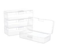 BENECREAT 4 Packs Rectangle Plastic Container Box, 18x7.5x4.7cm Clear Storage Organizer with Hinged Lid and Hanging Hole for Small Craft Accessories Office Supplies